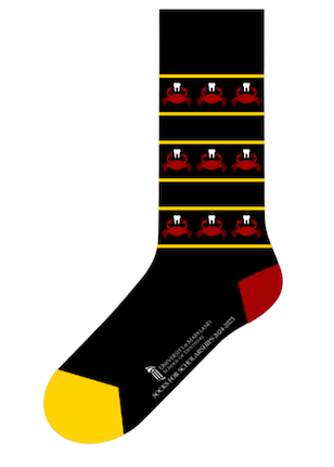 A colorful sock with dental logos