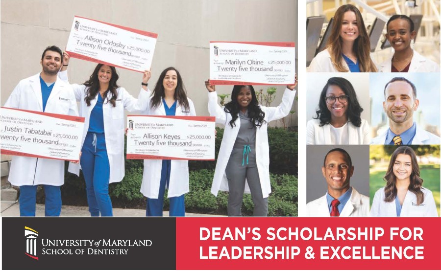 DSLE Recipients, from left: Justin Tabatabai, DDS Class of ’24; Allison Orlosky, DDS Class of ’24; Allison Keyes, DDS Class of ’24; Marilyn Okine, DDS Class of ’25; clockwise from top left: Stephanie Colon, DDS Class of ’24, and Wongelawit Tadesse, DDS Class of ’23; Frederick Flanagan, DDS Class of ’22; Kelly O’Keefe, DDS Class of ’23; Justin Maxwell, DDS Class of ’22; LaShonda Shepherd, DDS Class