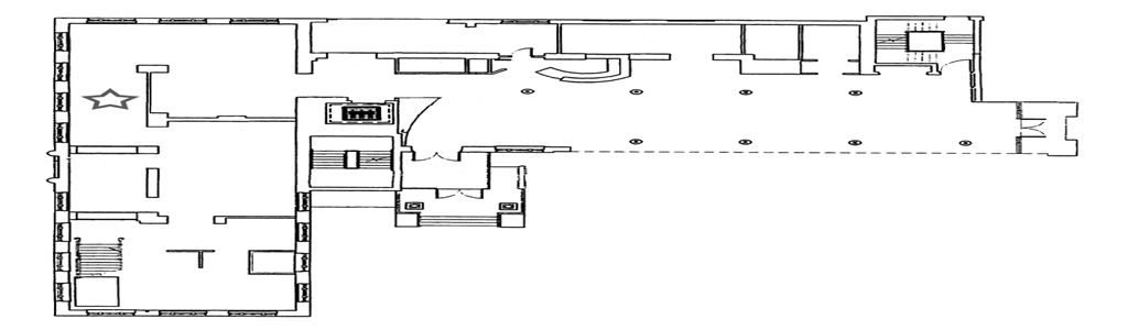 Map of first floor with star located where the Animals and Their Teeth Exhibit is