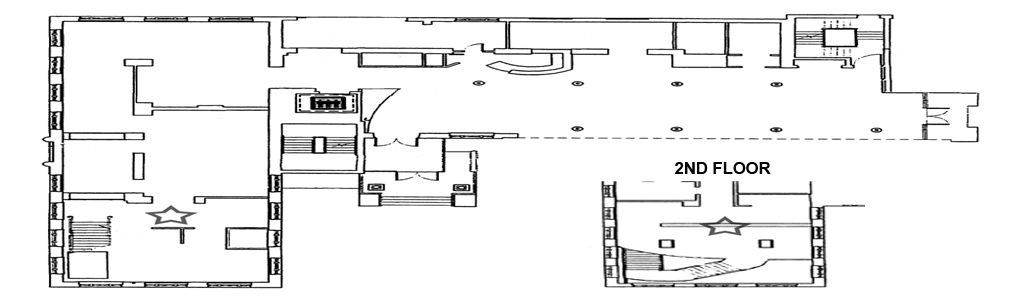 1st and 2nd floor maps with stars located where the Providing Care Exhibit is