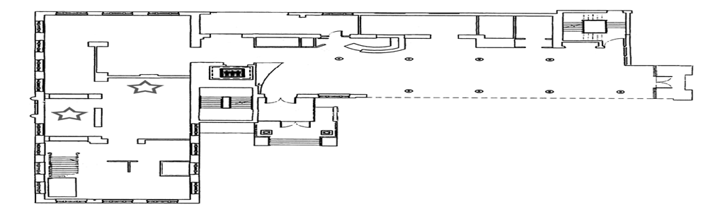 Map of the first floor with stars located where the Prevention Gallery is