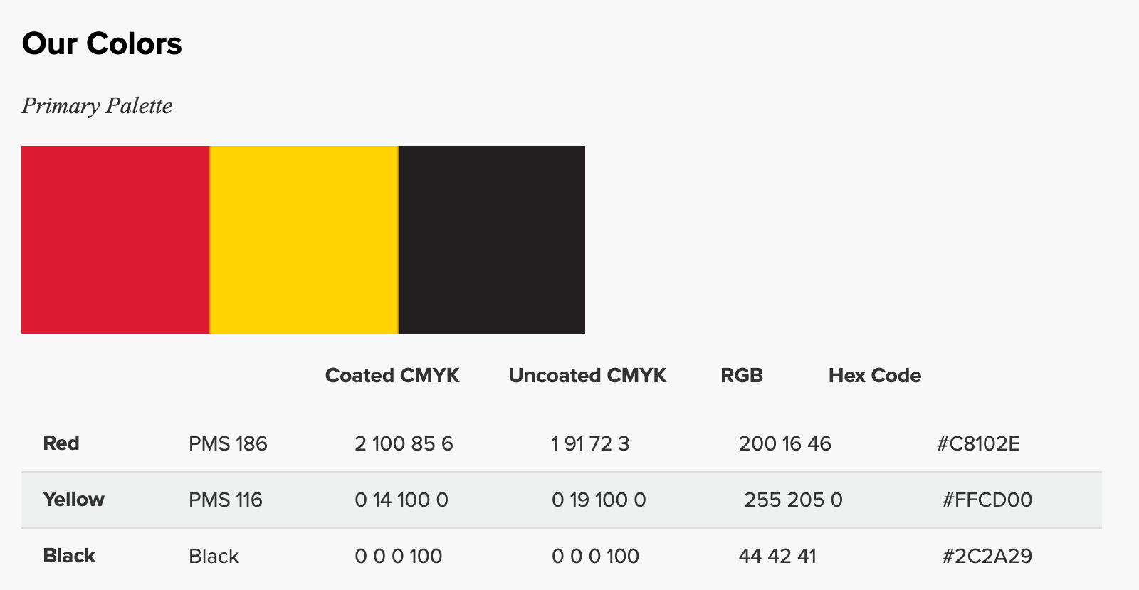 Primary branding color palette